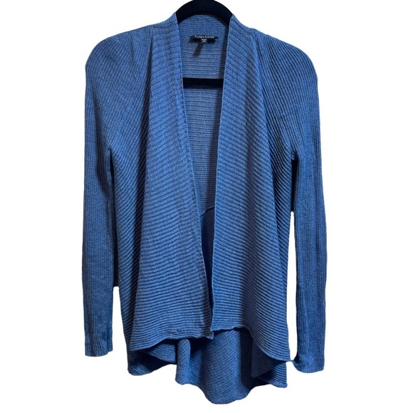 Eileen Fisher 100% Wool Open Front Knit Shawl Collar Diagonal Hem Cardigan PM - Picture 2 of 9
